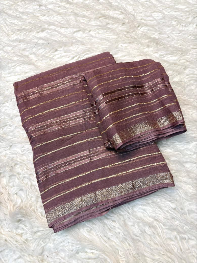 Viscose Georgette Saree with Running Blouse & Sequence Satin Weaving