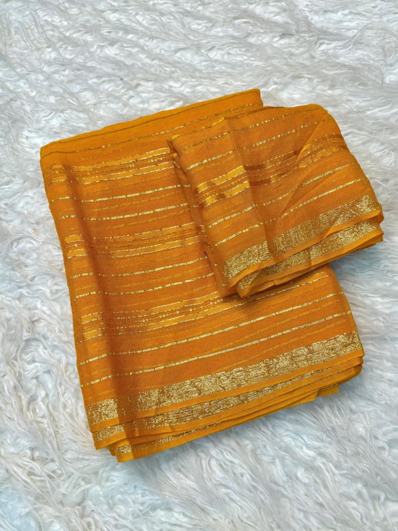 Viscose Georgette Saree with Running Blouse & Sequence Satin Weaving