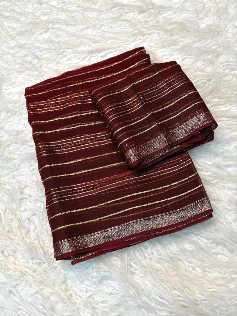 Viscose Georgette Saree with Running Blouse & Sequence Satin Weaving