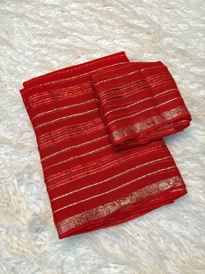 Viscose Georgette Saree with Running Blouse & Sequence Satin Weaving