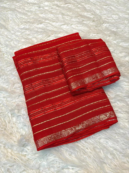 Viscose Georgette Saree with Running Blouse & Sequence Satin Weaving