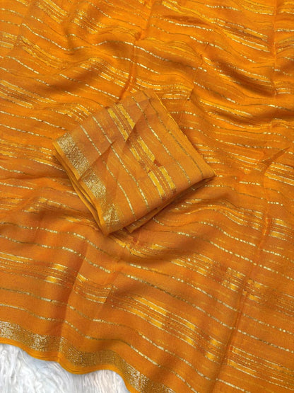 Viscose Georgette Saree with Running Blouse & Sequence Satin Weaving