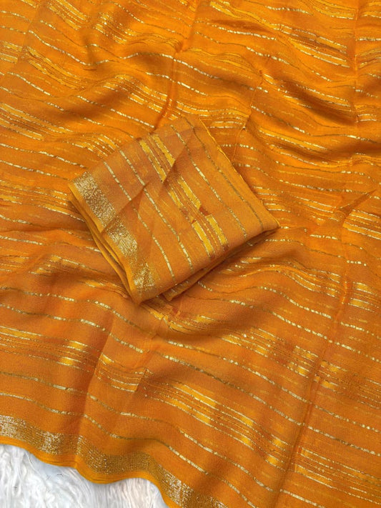 Viscose Georgette Saree with Running Blouse & Sequence Satin Weaving
