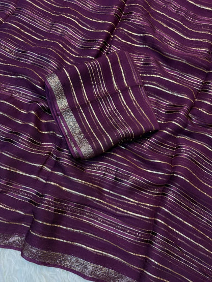 Viscose Georgette Saree with Running Blouse & Sequence Satin Weaving