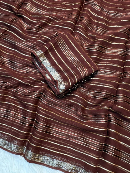 Viscose Georgette Saree with Running Blouse & Sequence Satin Weaving