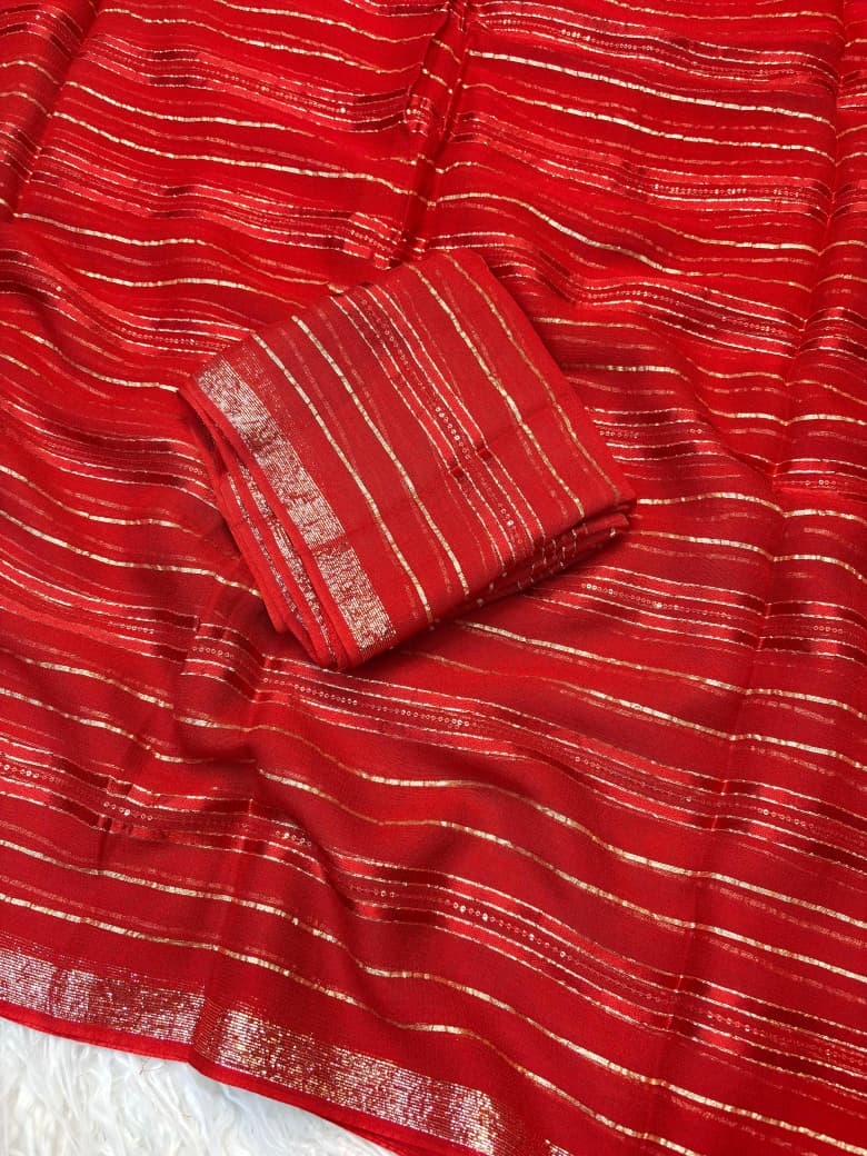 Viscose Georgette Saree with Running Blouse & Sequence Satin Weaving