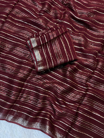 Viscose Georgette Saree with Running Blouse & Sequence Satin Weaving