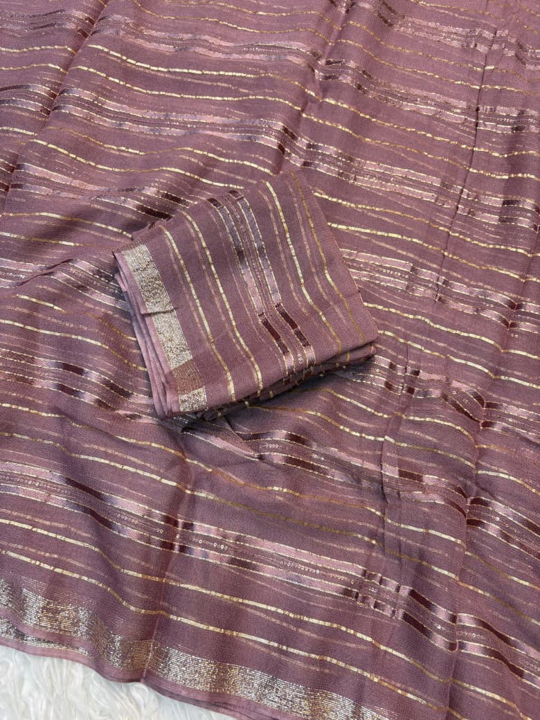 Viscose Georgette Saree with Running Blouse & Sequence Satin Weaving