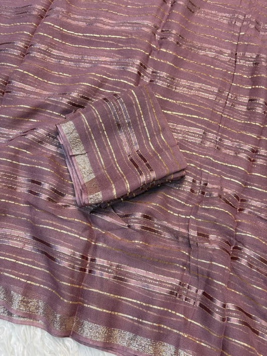 Viscose Georgette Saree with Running Blouse & Sequence Satin Weaving