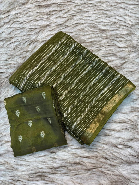 Viscose Georgette Striped Saree with Zari Weaving & Jacquard Border