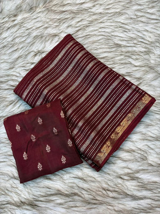 Viscose Georgette Striped Saree with Zari Weaving & Jacquard Border