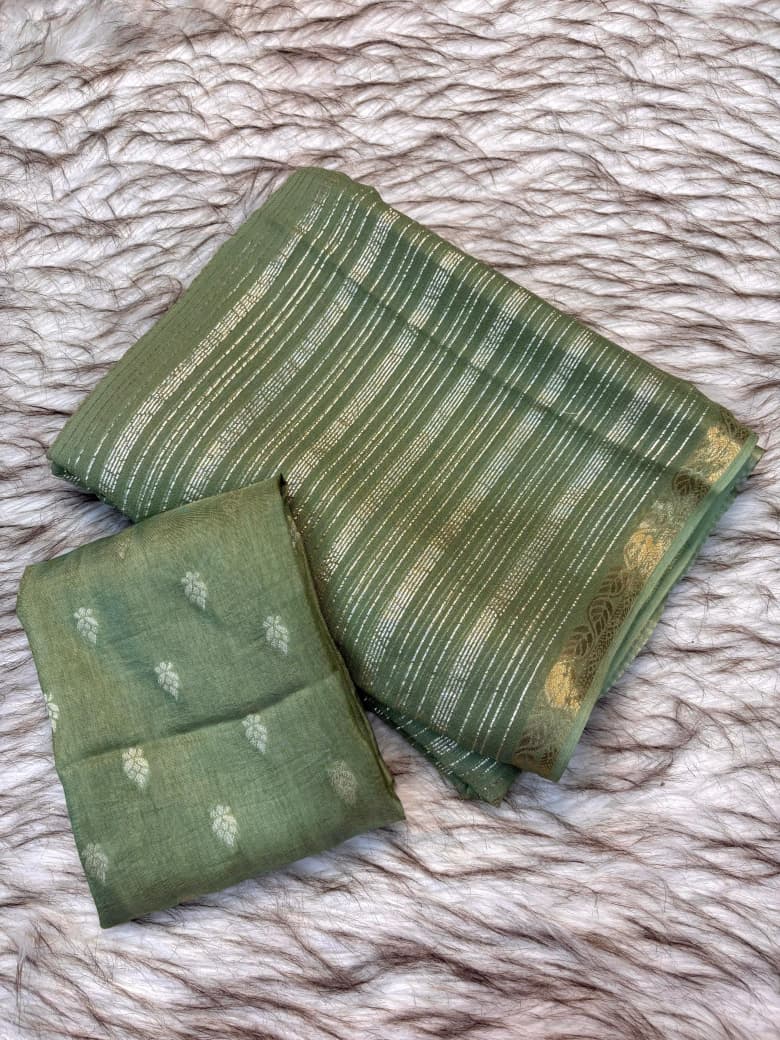 Viscose Georgette Striped Saree with Zari Weaving & Jacquard Border