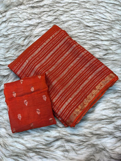 Viscose Georgette Striped Saree with Zari Weaving & Jacquard Border