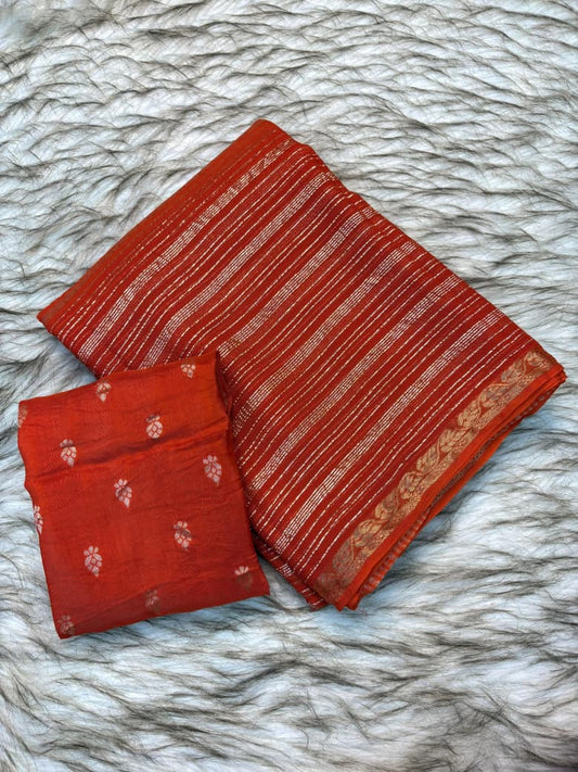 Viscose Georgette Striped Saree with Zari Weaving & Jacquard Border