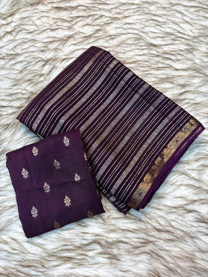 Viscose Georgette Striped Saree with Zari Weaving & Jacquard Border