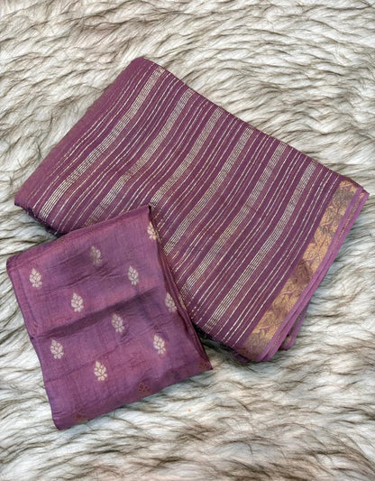 Viscose Georgette Striped Saree with Zari Weaving & Jacquard Border