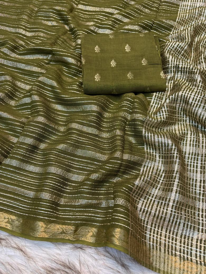 Viscose Georgette Striped Saree with Zari Weaving & Jacquard Border