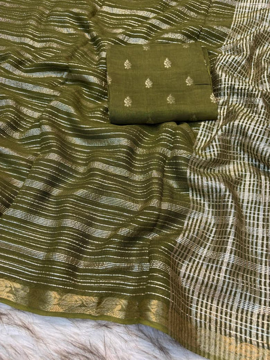 Viscose Georgette Striped Saree with Zari Weaving & Jacquard Border