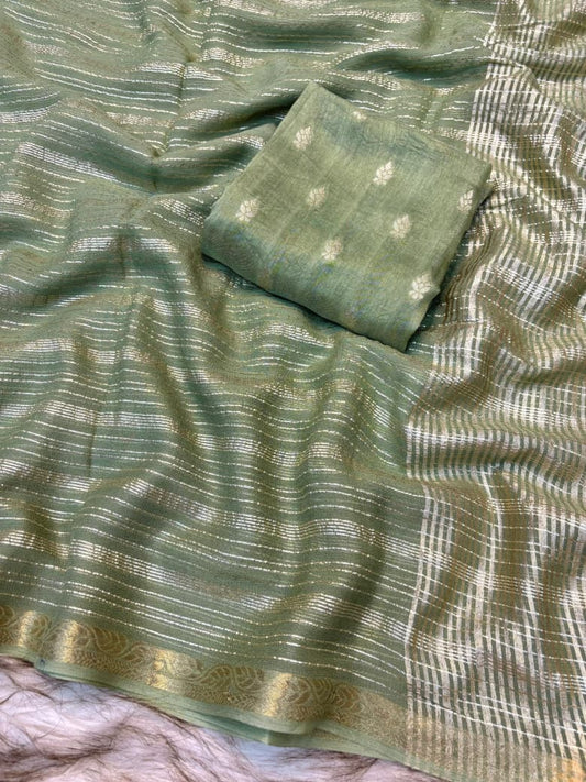 Viscose Georgette Striped Saree with Zari Weaving & Jacquard Border