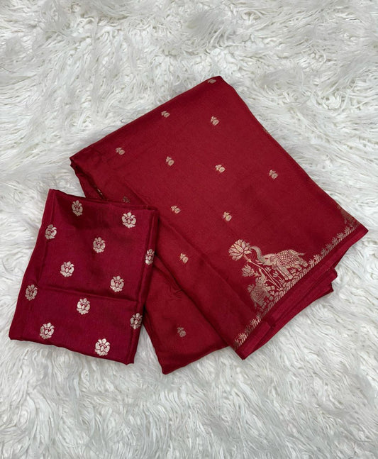 Viscose Russian Dola Saree with Jacquard Elephant Design & Rich Pallu