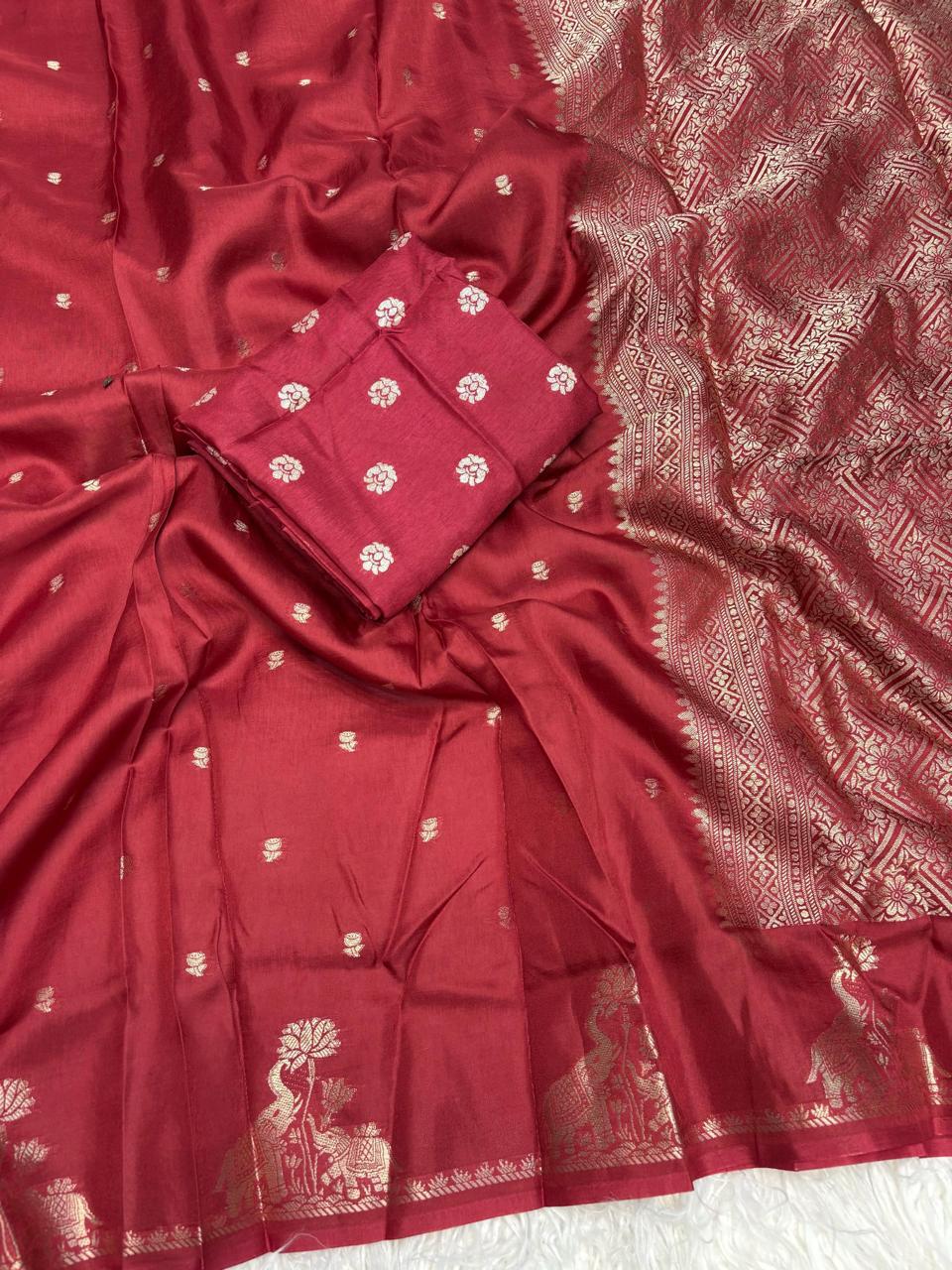 Viscose Russian Dola Saree with Jacquard Elephant Design & Rich Pallu