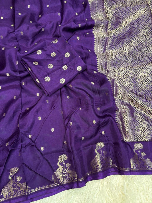 Viscose Russian Dola Saree with Jacquard Elephant Design & Rich Pallu