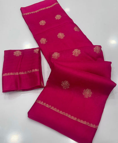 Viscose Silk Saree with Satin Border & Jacquard Leaf Design