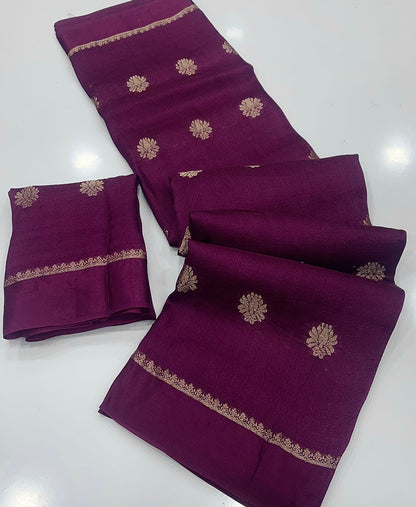 Viscose Silk Saree with Satin Border & Jacquard Leaf Design