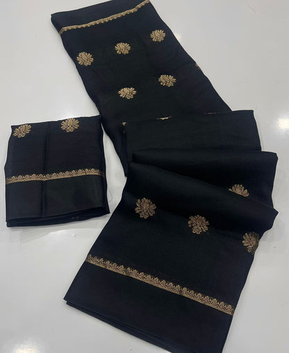 Viscose Silk Saree with Satin Border & Jacquard Leaf Design