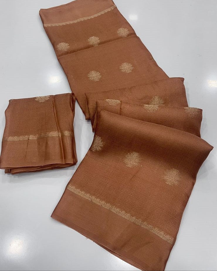 Viscose Silk Saree with Satin Border & Jacquard Leaf Design