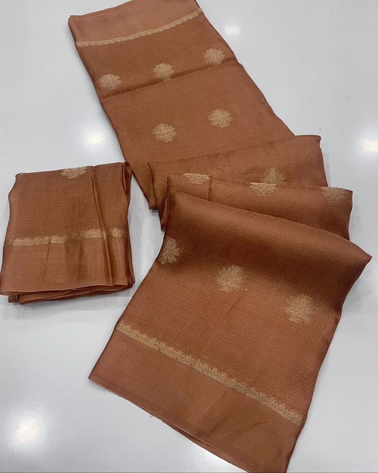 Viscose Silk Saree with Satin Border & Jacquard Leaf Design