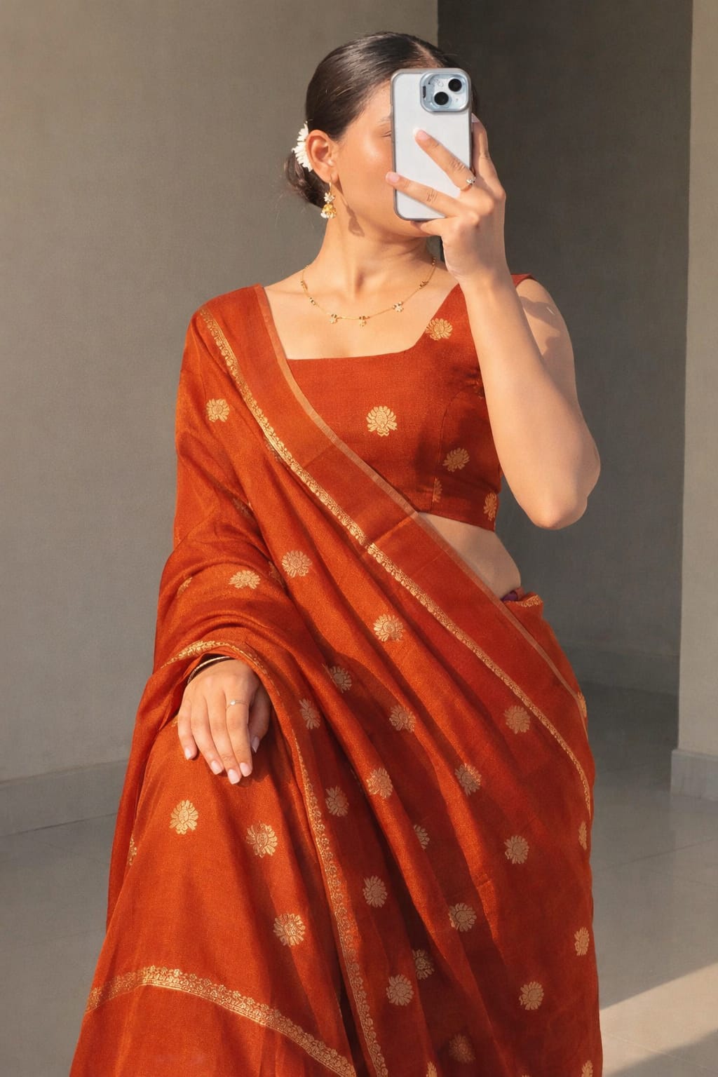 Viscose Silk Saree with Satin Border & Jacquard Leaf Design