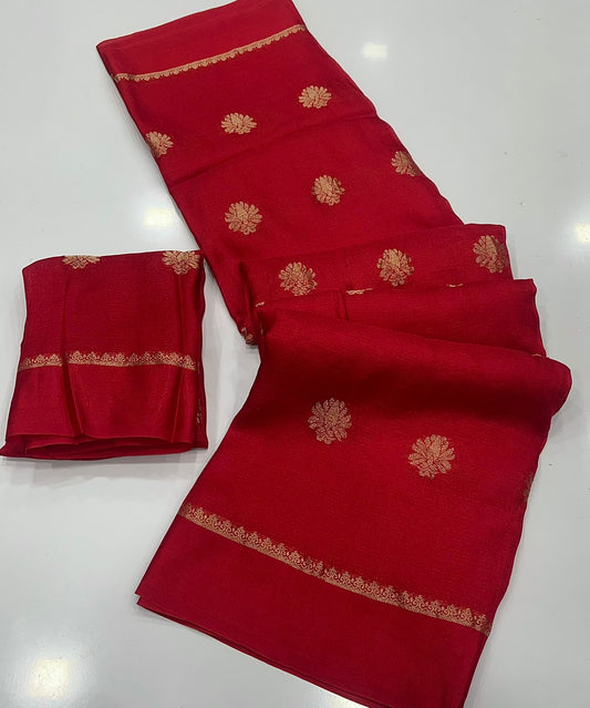 Viscose Silk Saree with Satin Border & Jacquard Leaf Design