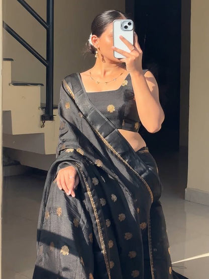 Viscose Silk Saree with Satin Border & Jacquard Leaf Design