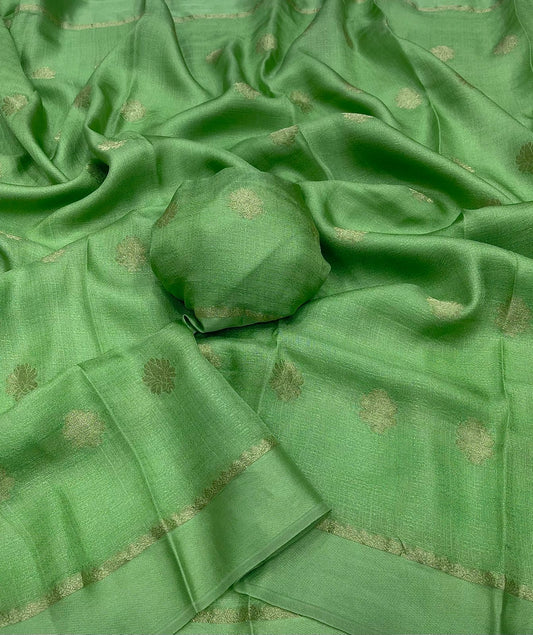 Viscose Silk Saree with Satin Border & Jacquard Leaf Design