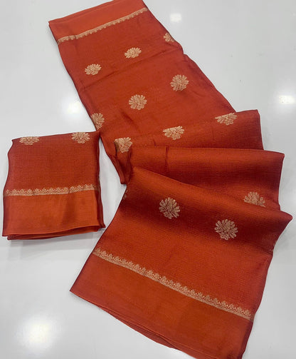 Viscose Silk Saree with Satin Border & Jacquard Leaf Design