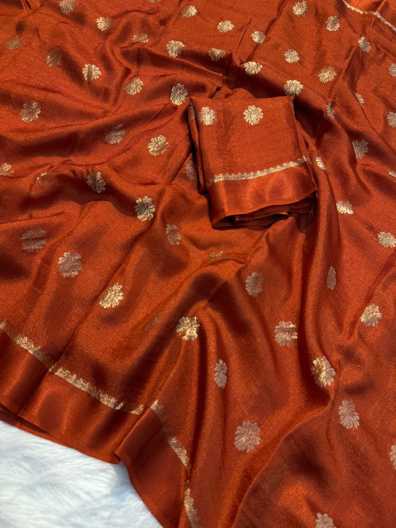 Viscose Silk Saree with Satin Border & Jacquard Leaf Design