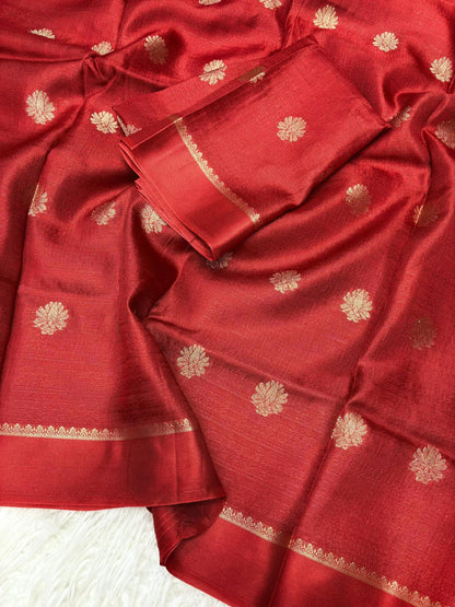 Viscose Silk Saree with Satin Border & Jacquard Leaf Design
