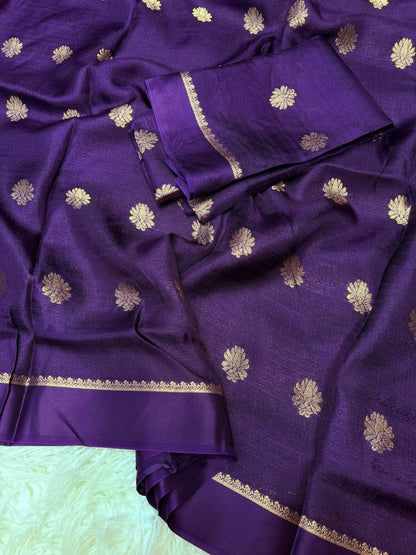 Viscose Silk Saree with Satin Border & Jacquard Leaf Design