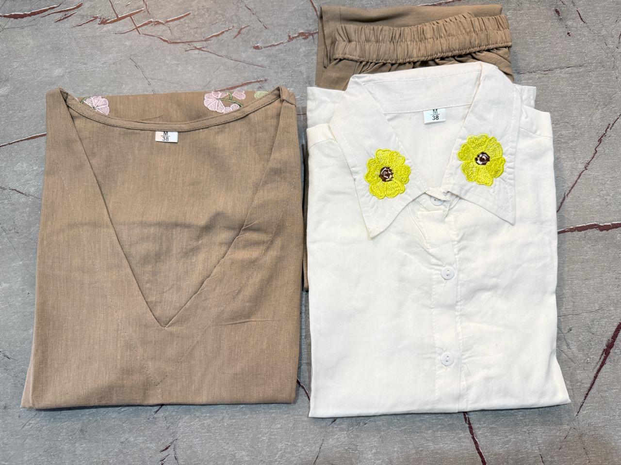 White Cotton Embroidered Shirt with Cotton Flex Pant & Choli Set