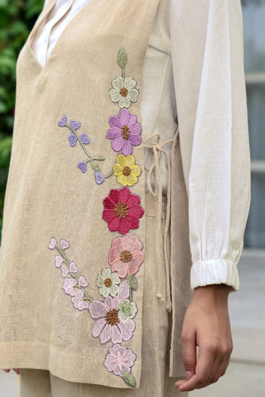 White Cotton Embroidered Shirt with Cotton Flex Pant & Choli Set