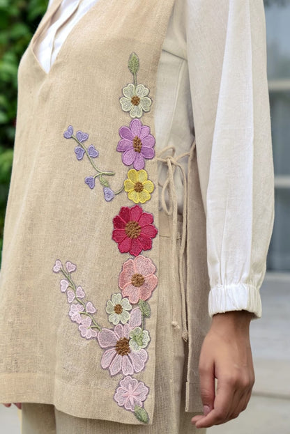 White Cotton Embroidered Shirt with Cotton Flex Pant & Choli Set