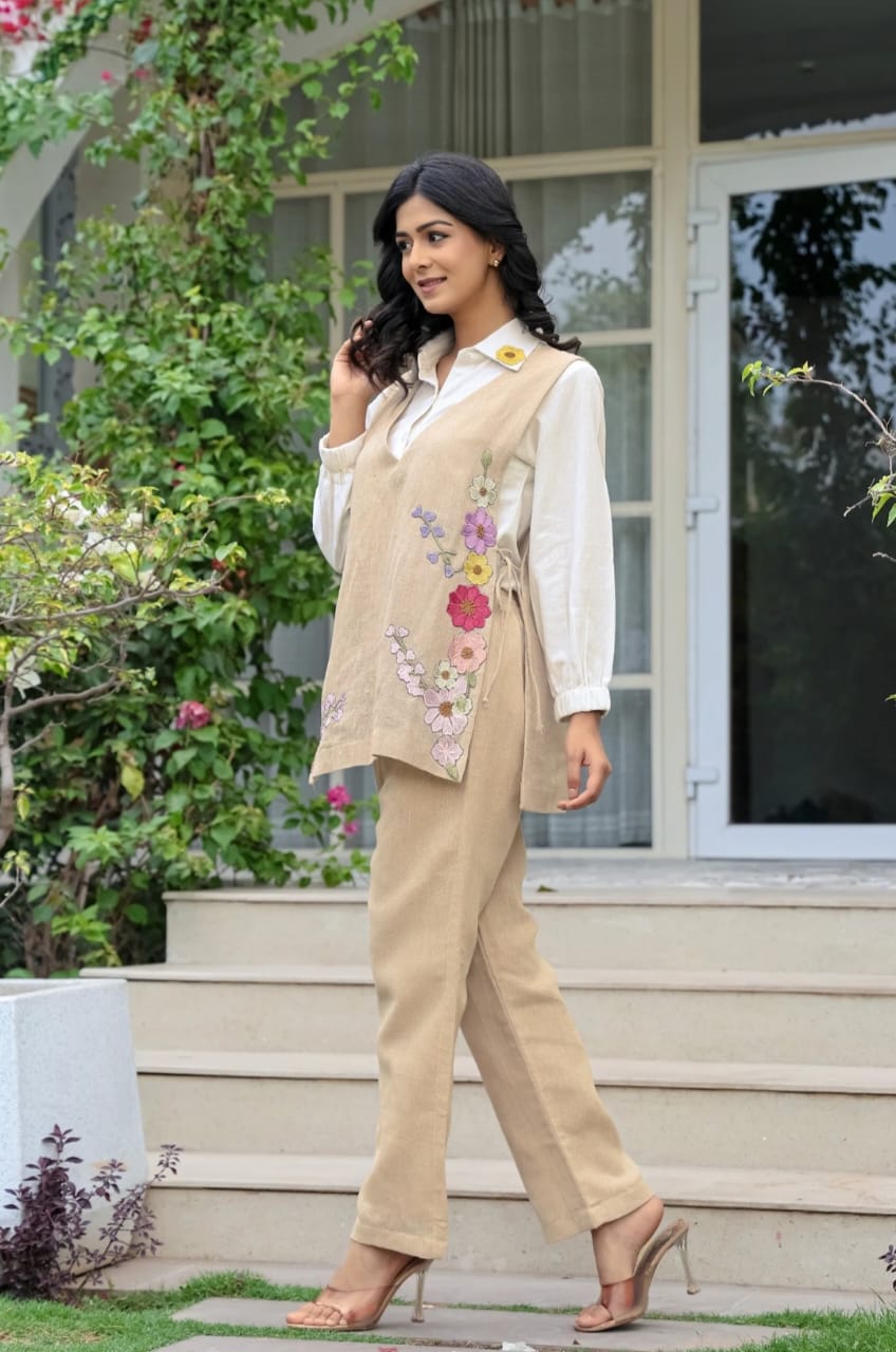 White Cotton Embroidered Shirt with Cotton Flex Pant & Choli Set