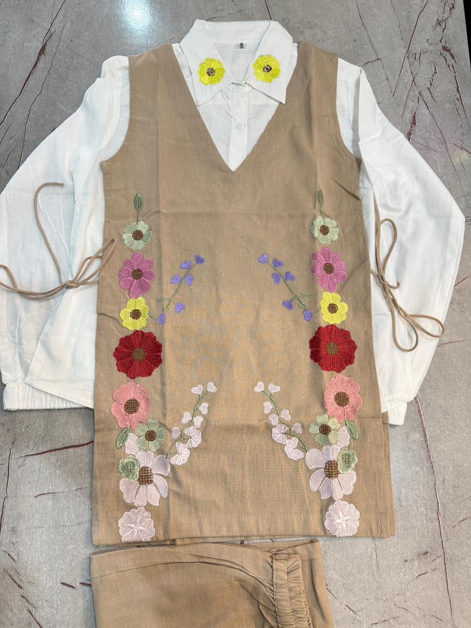 White Cotton Embroidered Shirt with Cotton Flex Pant & Choli Set