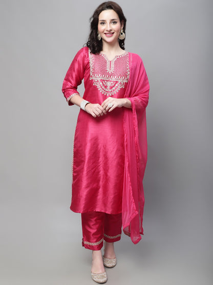 Silk Blend Nyra Cut Kurta Trouser & Dupatta Set for Women