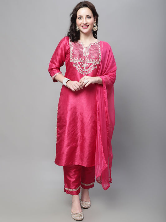 Silk Blend Nyra Cut Kurta Trouser & Dupatta Set for Women