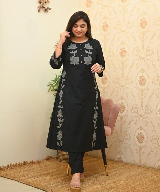 Woven Cotton Flex Co-Ord Set with Floral Embroidery Work
