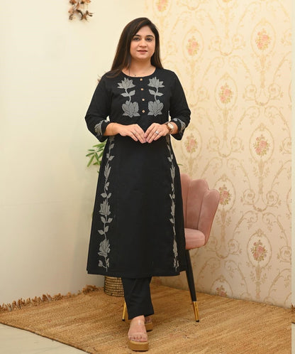 Woven Cotton Flex Co-Ord Set with Floral Embroidery Work