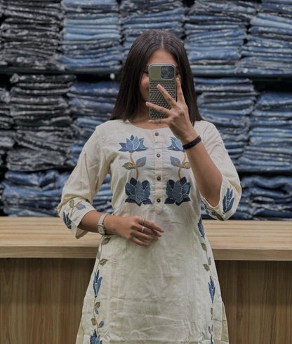 Woven Cotton Flex Co-Ord Set with Floral Embroidery Work
