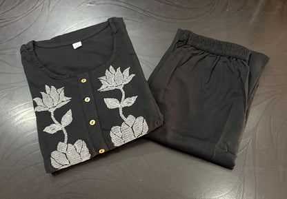 Woven Cotton Flex Co-Ord Set with Floral Embroidery Work